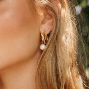 Bernyce Hoop Pear Earrings - Gold