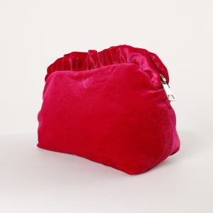 Large Velvet Ruffle Pouch - Magenta