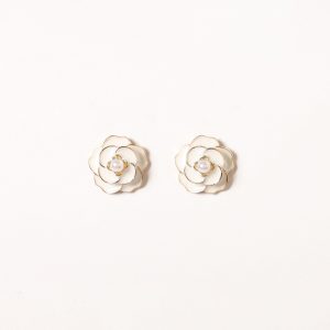 Reina Flower Earrings - Gold White