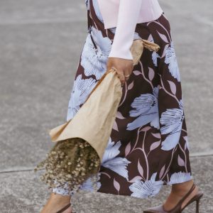 Angie Midi Skirt - Blue Poppies