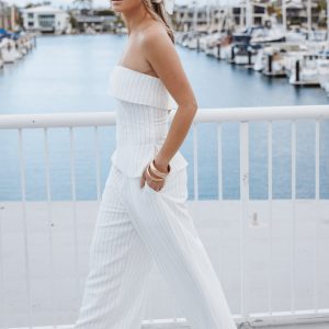 Blakely Wide Leg Pant - White Pinstripe