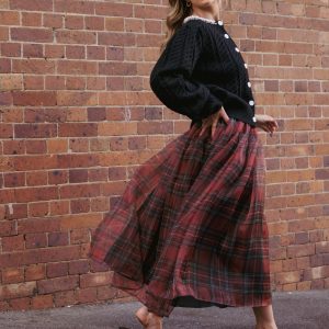 Bonita Midi Skirt - Red Plaid