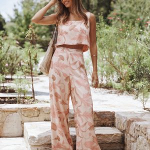 Brayden Wide Leg Linen Pant - Pink Floral