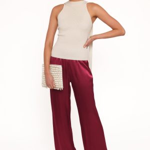 Carissa Satin Pants - Berry