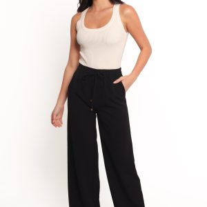 Cinch Wide Leg Crepe Pant - Black