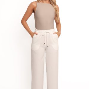 Cinch Wide Leg Crepe Pant - White