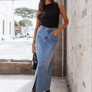 Dana Denim Midi Skirt - Blue Wash