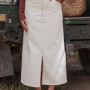 Dana Denim Midi Skirt - Bone