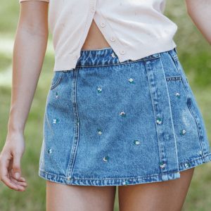 Evanna Denim Skort - Embroidery Medium Wash