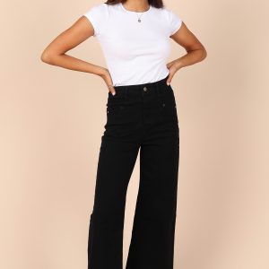 Georgette High Waisted Straight Leg Pants - Black