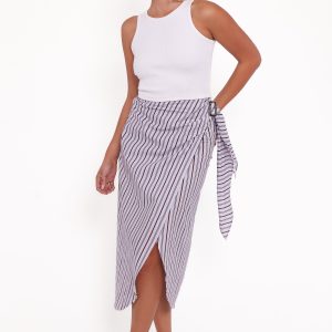 Jacey Wrap Midi Skirt - Midnight Stripe