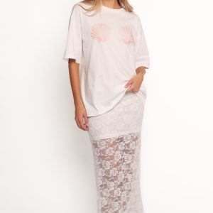 Laken Sheer Lace Maxi Skirt - White