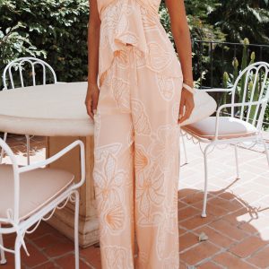 Lira Tie Waist Pant - Peach Floral