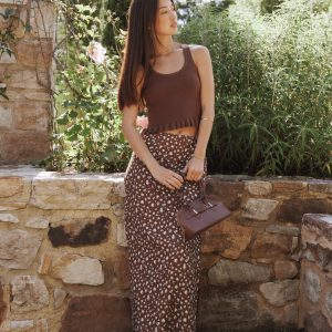 Madison Linen Column Skirt - Brown Floral
