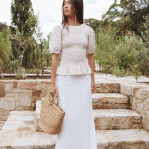 Madison Linen Column Skirt - White