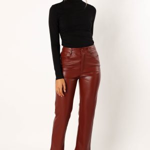 Maverick Vegan Leather Pants - Merlot