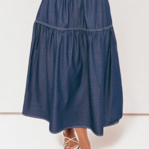 Meadow Midi Denim Skirt - Dark Wash
