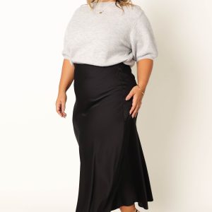 Nellie Satin Midi Skirt - Black