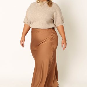 Nellie Satin Midi Skirt - Bronze