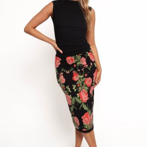 Reeva Knit Skirt - Black Floral