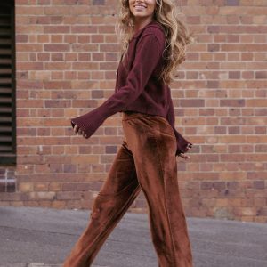 Riley Stretch Velvet Pant - Chocolate