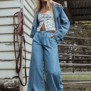 Rosalee Chambray Wide Leg Pant - Medium Denim