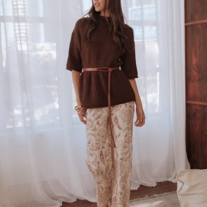 Rosalie Satin Pant - Brown Paisley