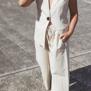 Trula Wide Leg Pant - Oatmeal