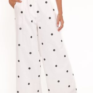 Valora Wide Leg Pant - White Black Polka Dot