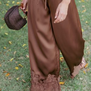 Viola Drawstring Wide Leg Pant - Chocolate