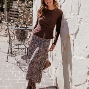 Willow Midi Skirt - Brown Blue Floral