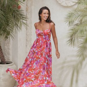 Achanti Pleated Maxi Dress - Pink Azalea