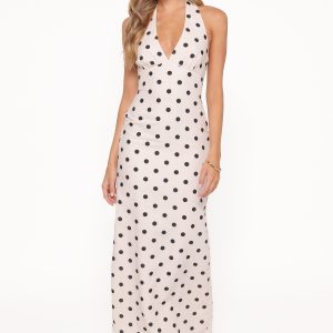 Adora Halterneck Maxi Dress - White Polka Dot