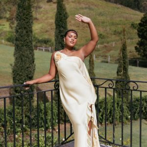 Aila Rosette One Shoulder Dress - Butter Yellow
