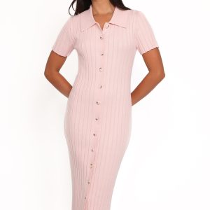 Aisha Short Sleeve Knit Midi Dress - Pink