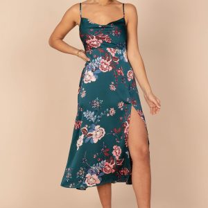 Alejandra Cowl Neck Midi Dress - Emerald