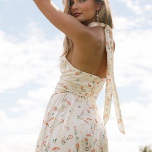 Allora Halter Dress - Yellow Floral