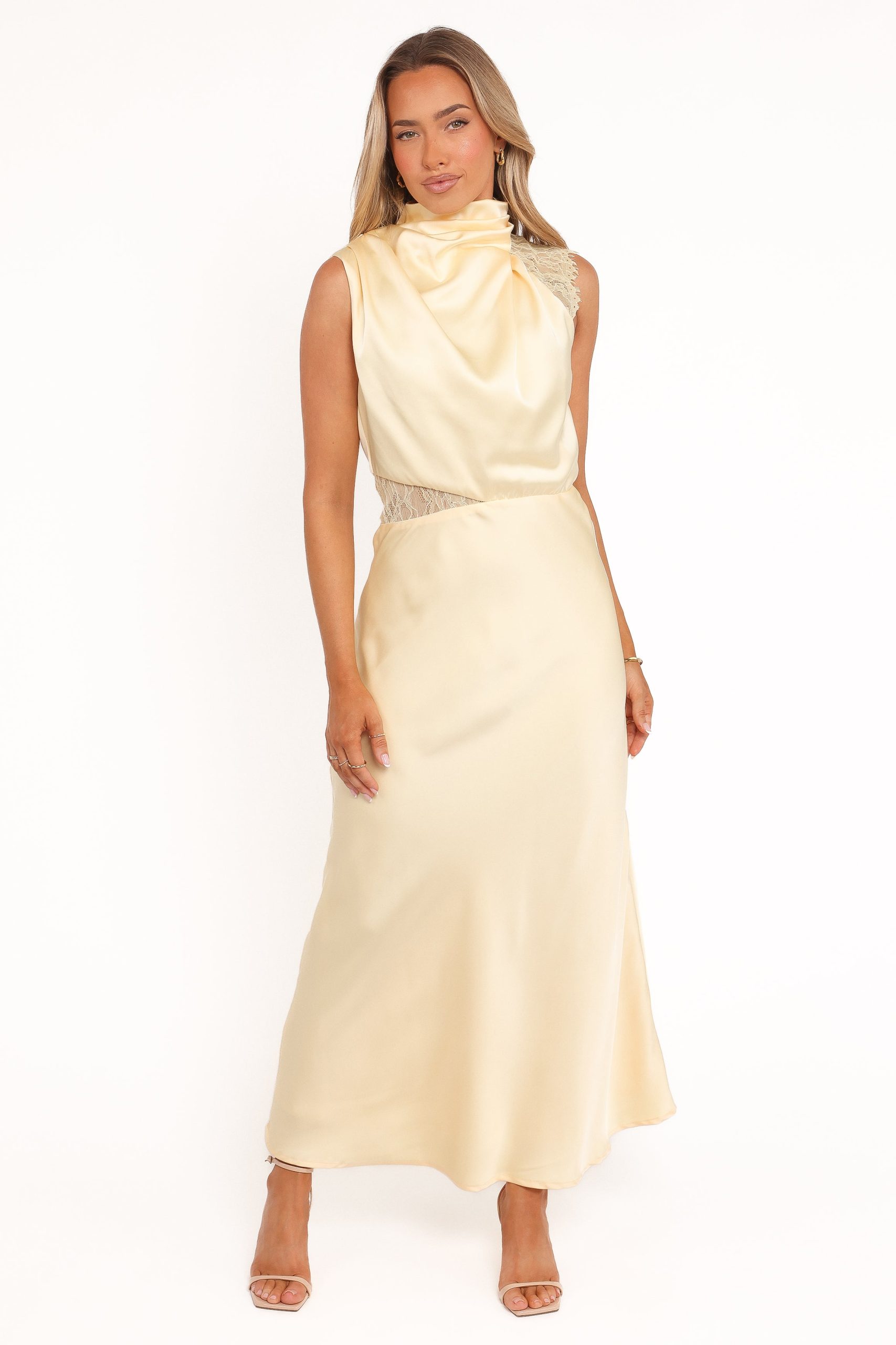 Anabelle Halter Neck Lace Maxi Dress - Butter Yellow - Image 2