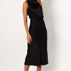 Anabelle Halter Neck Midi Dress - Black