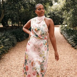 Anabelle Halter Neck Midi Dress - Pink Floral