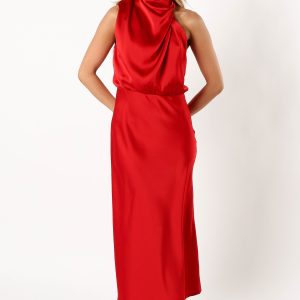 Anabelle Halter Neck Midi Dress - Red
