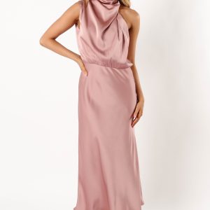 Anabelle Halter Neck Midi Dress - Blush