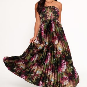 Angelique Strapless Maxi Dress - Grey Blurred Floral
