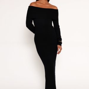 Archie Off the Shoulder Midi Dress - Black