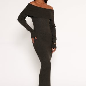 Archie Off The Shoulder Midi Dress - Olive