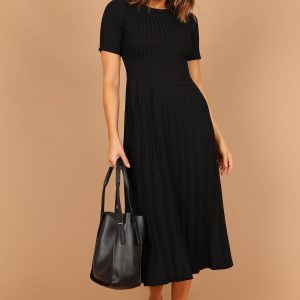 Audrina Knit Midi Dress - Black