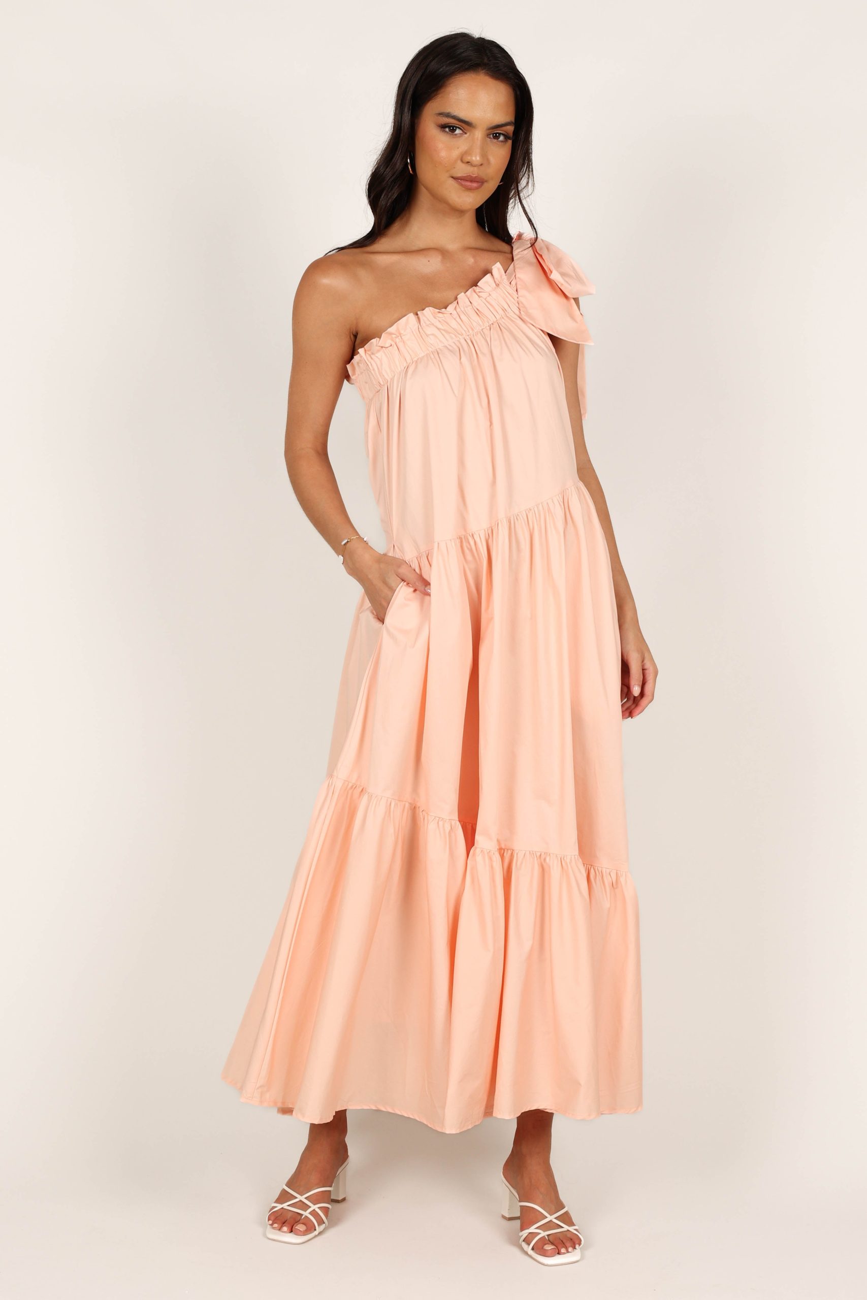 Ava One Shoulder Maxi Dress - Peach - Image 3