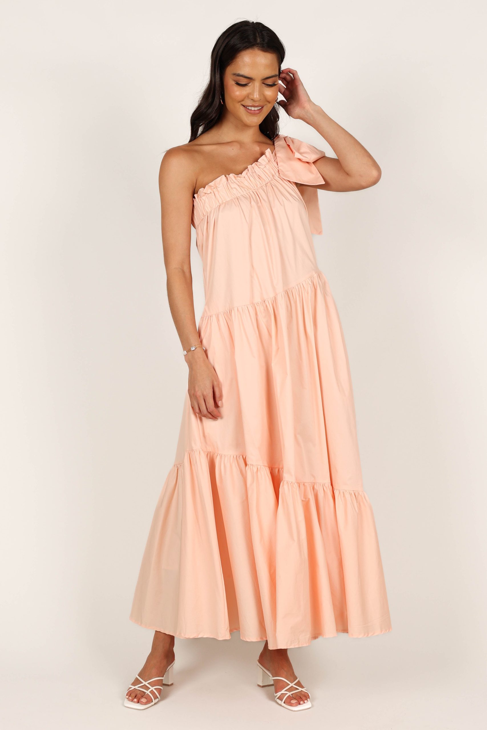 Ava One Shoulder Maxi Dress - Peach - Image 9