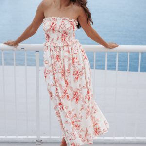 Avania Strapless Midi Dress - Red Floral