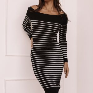 Baxtor Off the Shoulder Midi Dress - White/Black
